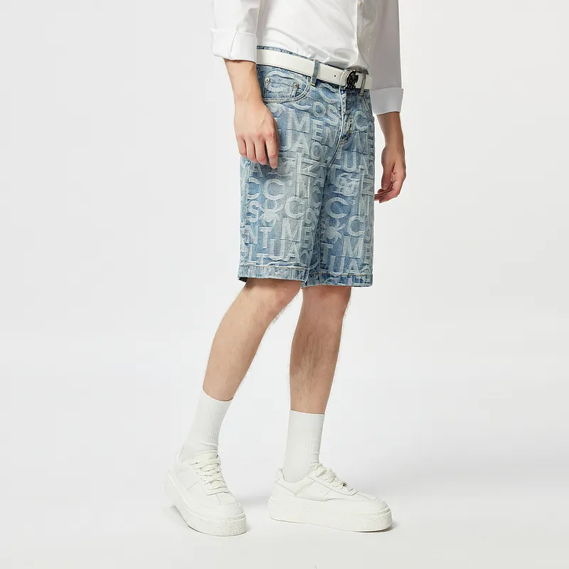 C'N'C Denim Shorts Men's Blue Pattern-4