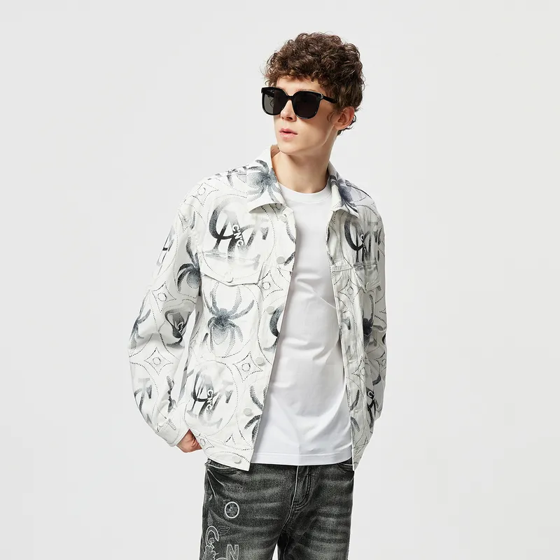 C'N'C Trend Series Denim Jacket Unisex White Pattern-3