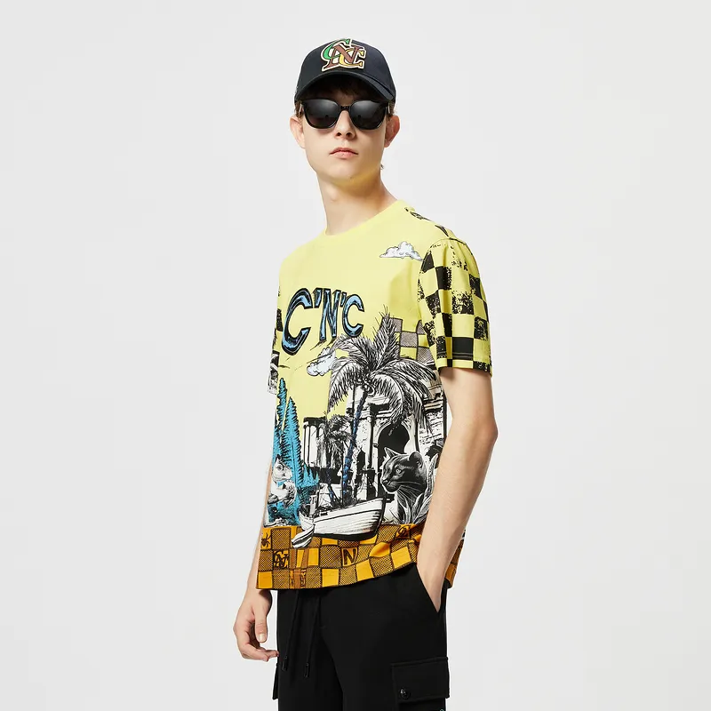 C'N'C Trend Series T Shirt Men's Yellow Pattern-4