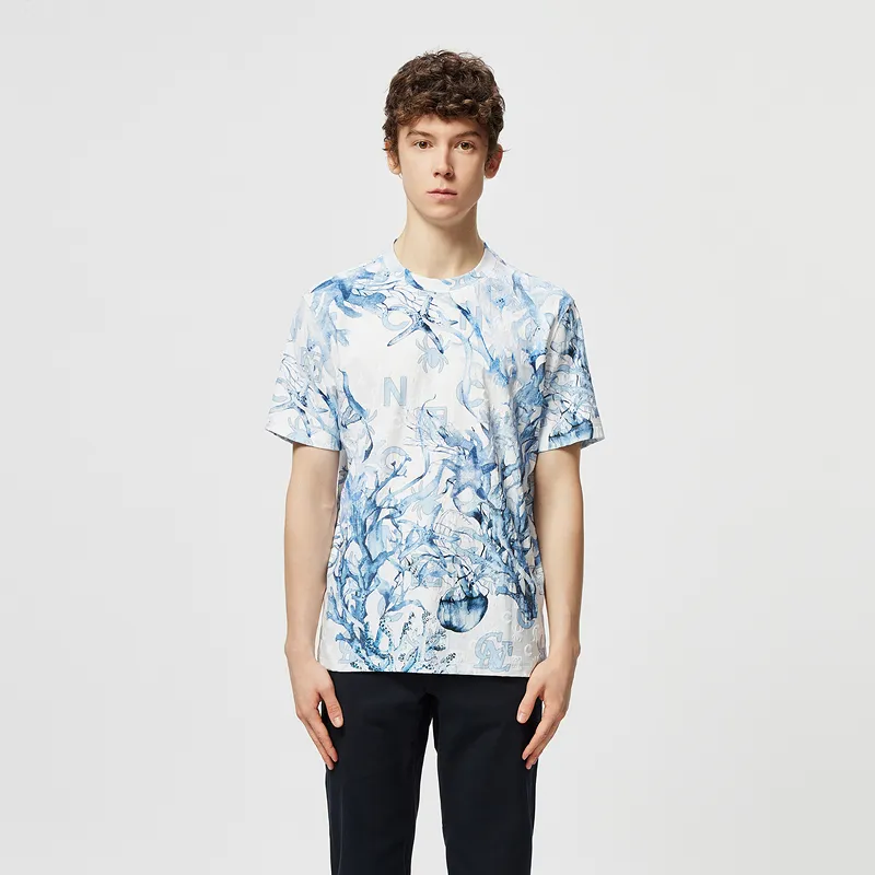 C'N'C Smudge & Distortion Series T Shirt Men's Blue Pattern-2