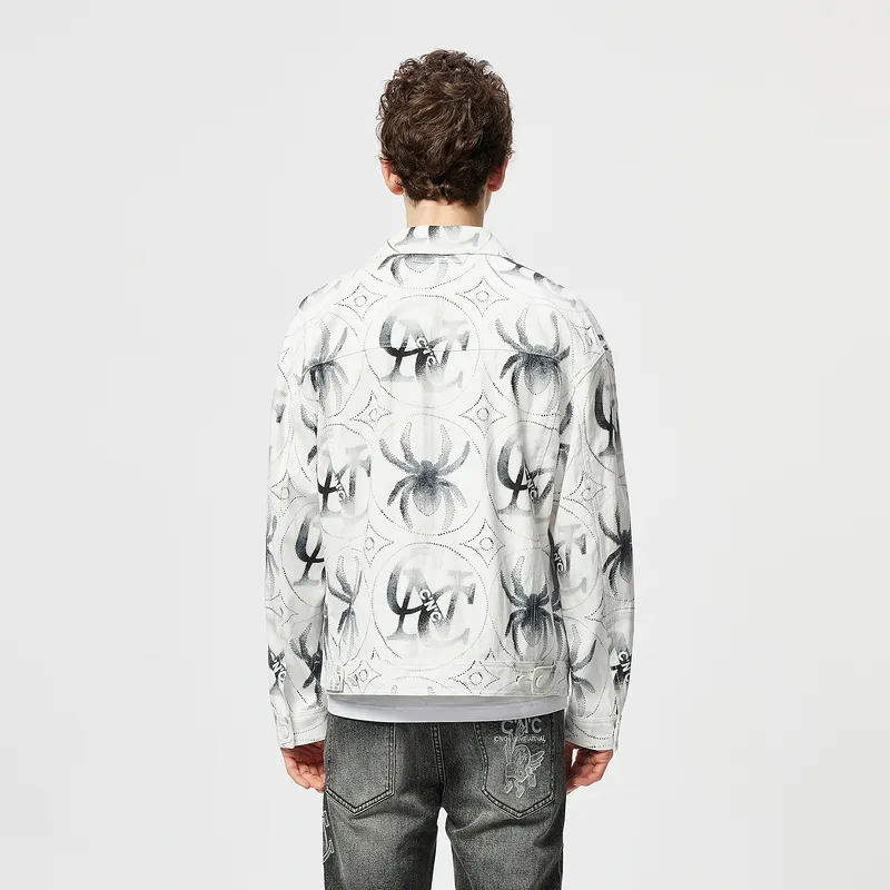 C'N'C Trend Series Denim Jacket Unisex White Pattern-5