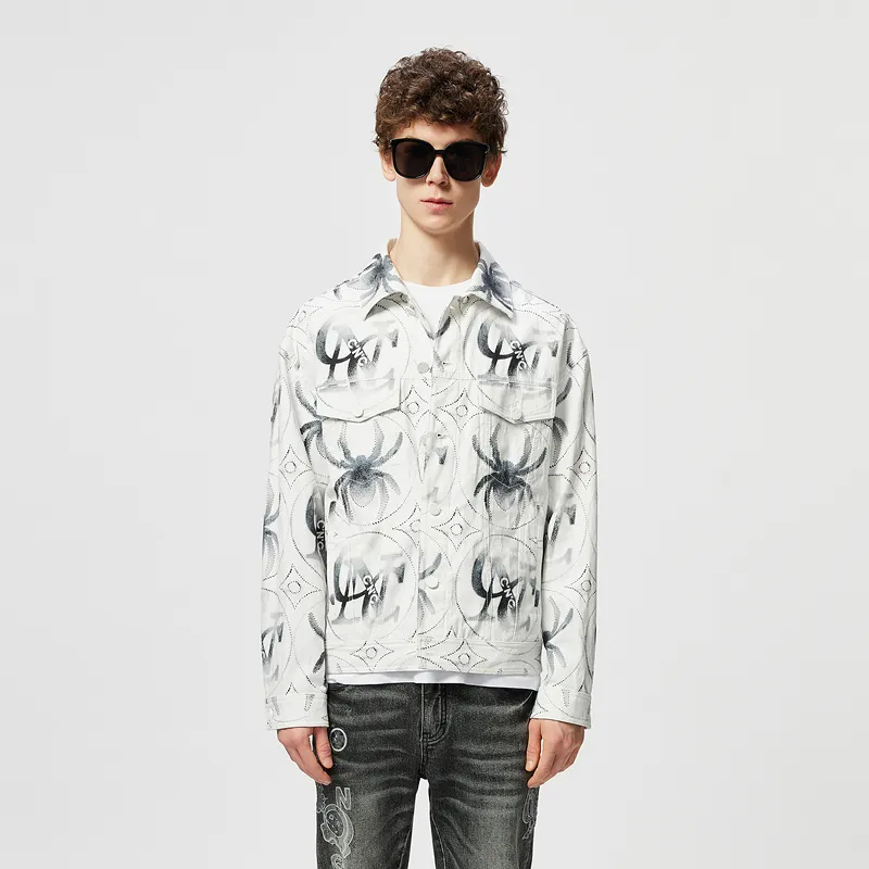 C'N'C Trend Series Denim Jacket Unisex White Pattern-2