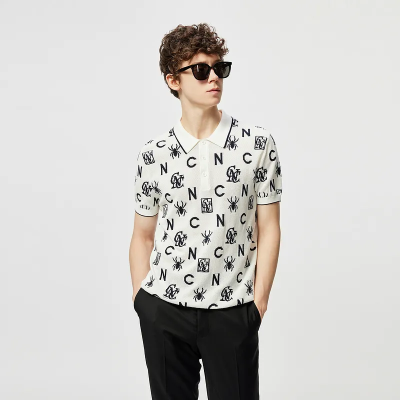C'N'C Trend Series Polo Shirt Men's White Pattern-4