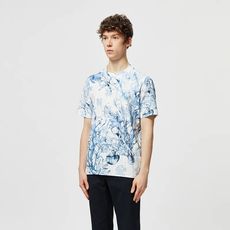 C'N'C Smudge & Distortion Series T Shirt Men's Blue Pattern-3