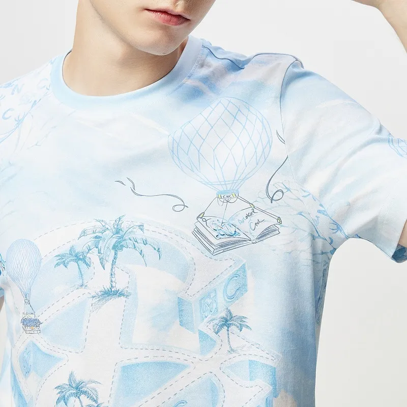 C'N'C Trend Series Spring Summer T Shirt Men's Blue Pattern-3