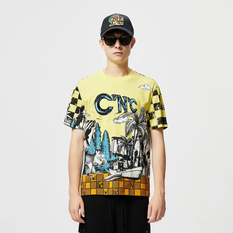 C'N'C Trend Series T Shirt Men's Yellow Pattern-2
