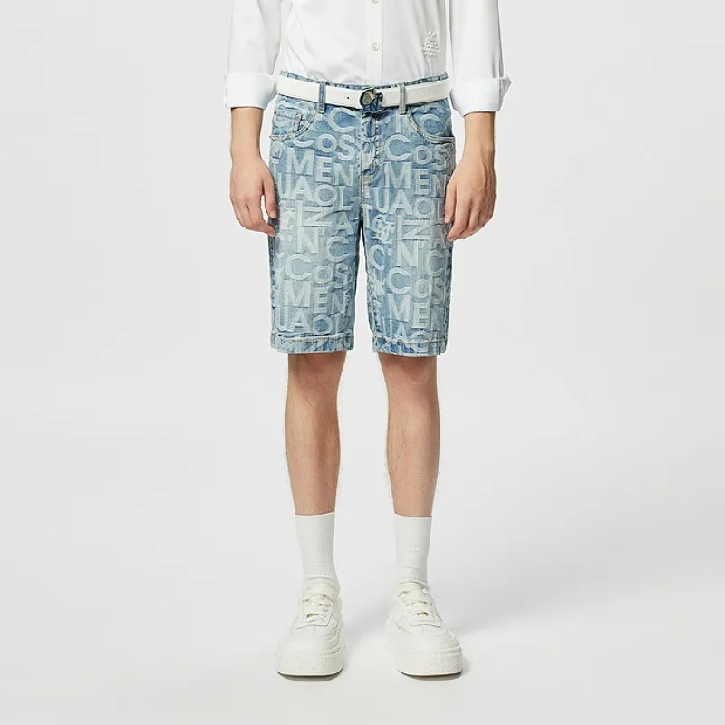 C'N'C Denim Shorts Men's Blue Pattern-2