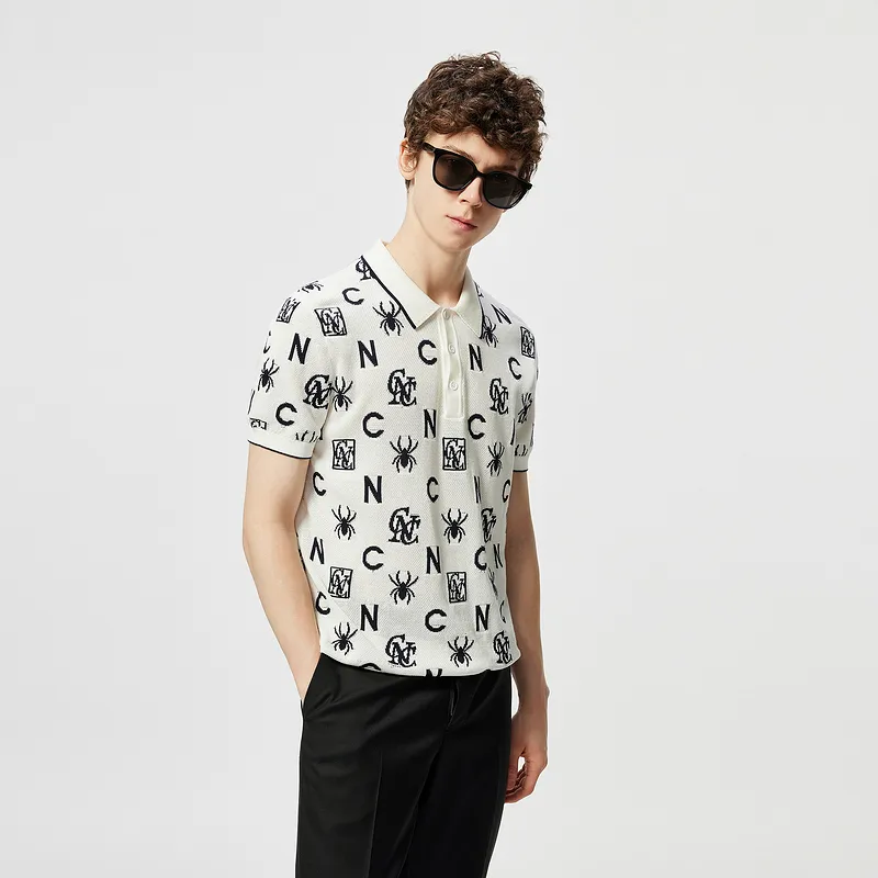 C'N'C Trend Series Polo Shirt Men's White Pattern-3