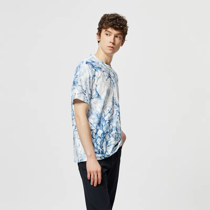 C'N'C Smudge & Distortion Series T Shirt Men's Blue Pattern-4