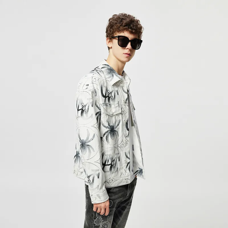 C'N'C Trend Series Denim Jacket Unisex White Pattern-4