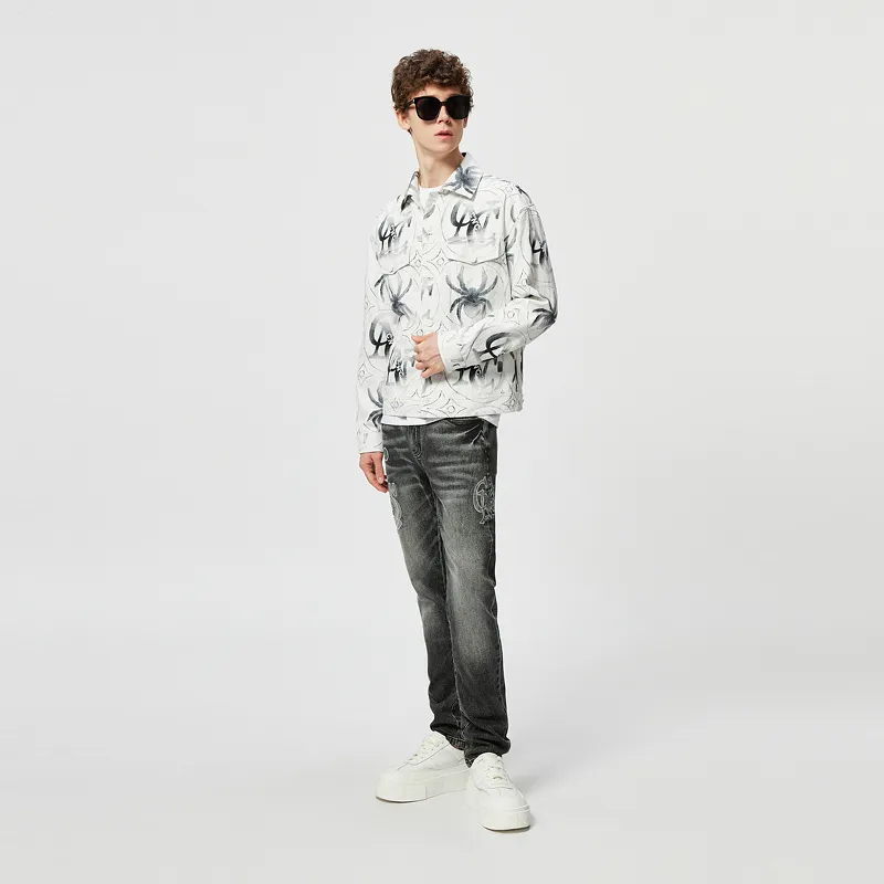C'N'C Trend Series Denim Jacket Unisex White Pattern-7