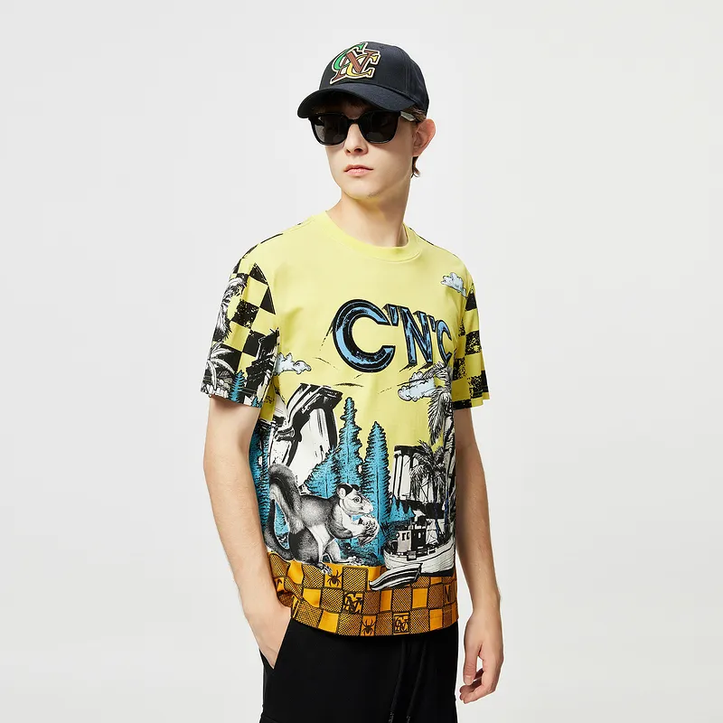 C'N'C Trend Series T Shirt Men's Yellow Pattern-3