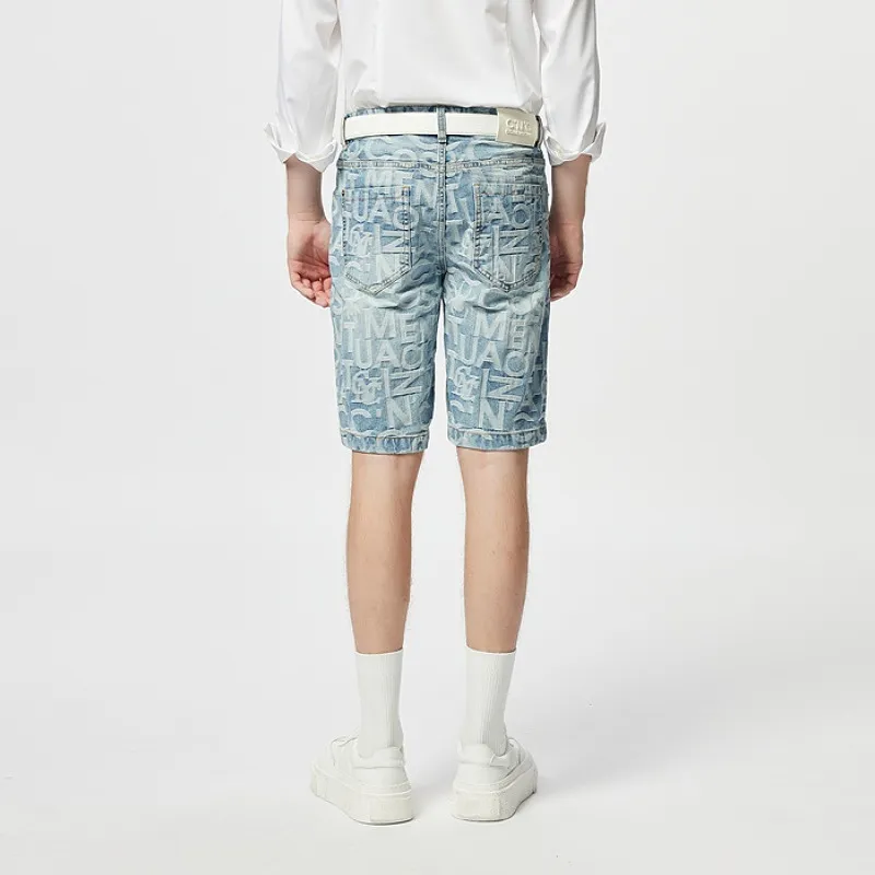 C'N'C Denim Shorts Men's Blue Pattern-5