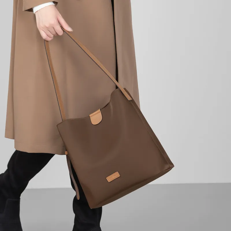LEFF Nylon Bucket Bags Crossbody Bag Shoulder Bag Regular Women's Elephant Gray/Chestnut Brown-2