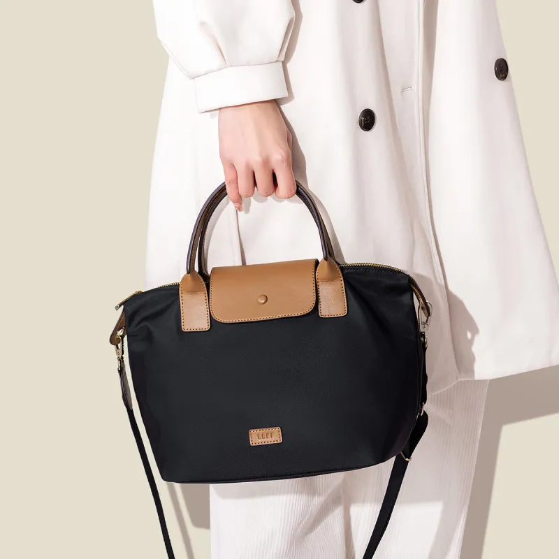 LEFF Fabric Classic Elegant Crossbody Bag Tote Bag Shopping Bag One Shoulder Handbag Medium Size Women's Hepburn Black-1