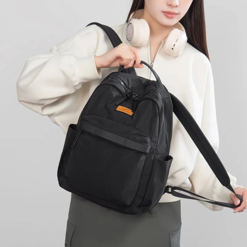 LEFF Recyclable Parachute Fabric Backpack Large Size Unisex Dark Gray/Classic Black/Rock Grass Green/White Cap Gray-5