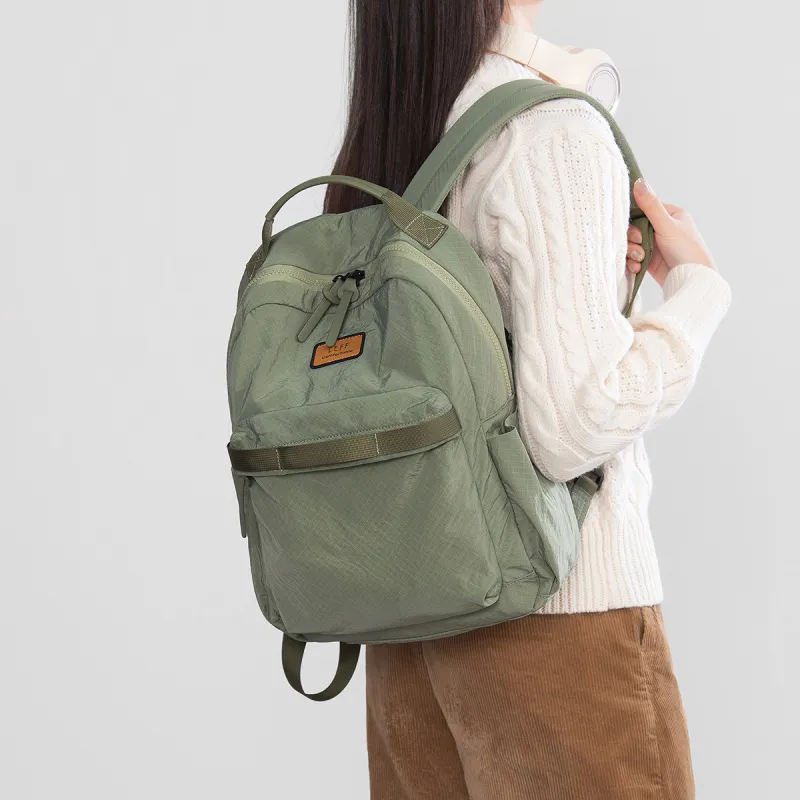 LEFF Recyclable Parachute Fabric Backpack Large Size Unisex Dark Gray/Classic Black/Rock Grass Green/White Cap Gray-7