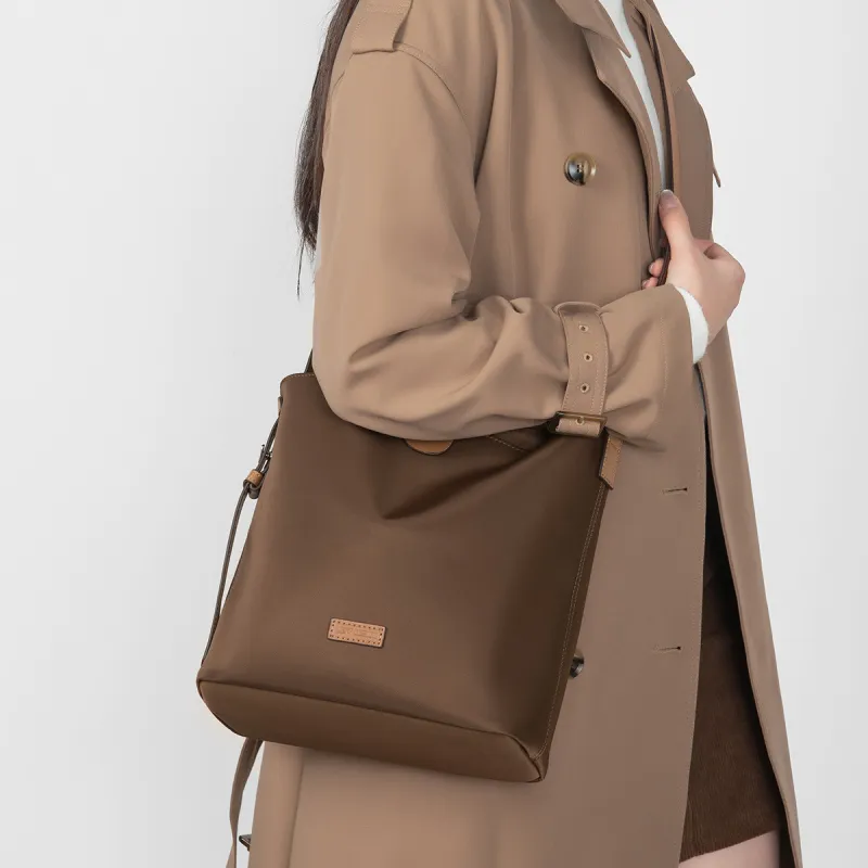 LEFF Nylon Bucket Bags Crossbody Bag Shoulder Bag Regular Women's Elephant Gray/Chestnut Brown-1