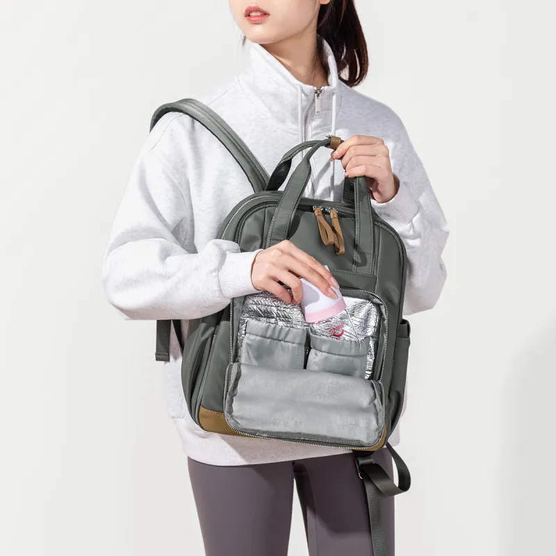 LEFF Nylon Fabric Baby And Mom Backpack Large Size Women's Stone Gray-6