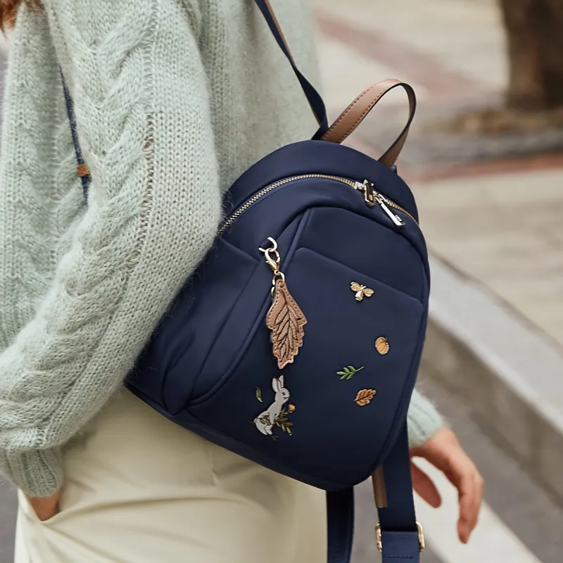 LEFF Fabric Backpack Travel Bag Backpack Small Size Women's Tranquil Blue Milk Tea Apricot-1