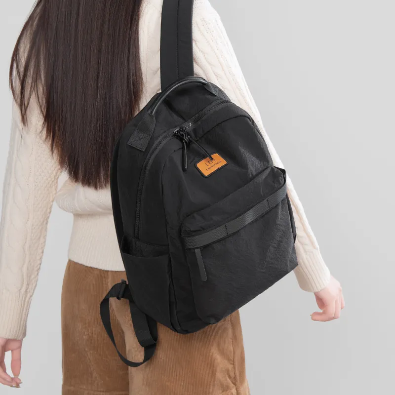 LEFF Recyclable Parachute Fabric Backpack Large Size Unisex Dark Gray/Classic Black/Rock Grass Green/White Cap Gray-4