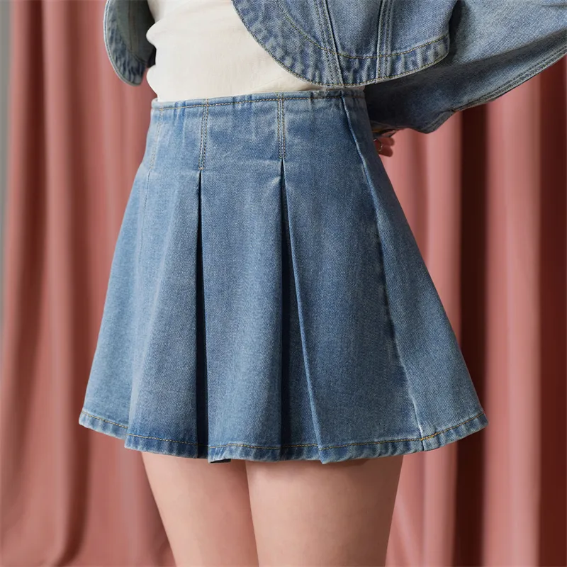 TAMMY TANGS Denim Short Skirts Women's Light Denim Blue-3