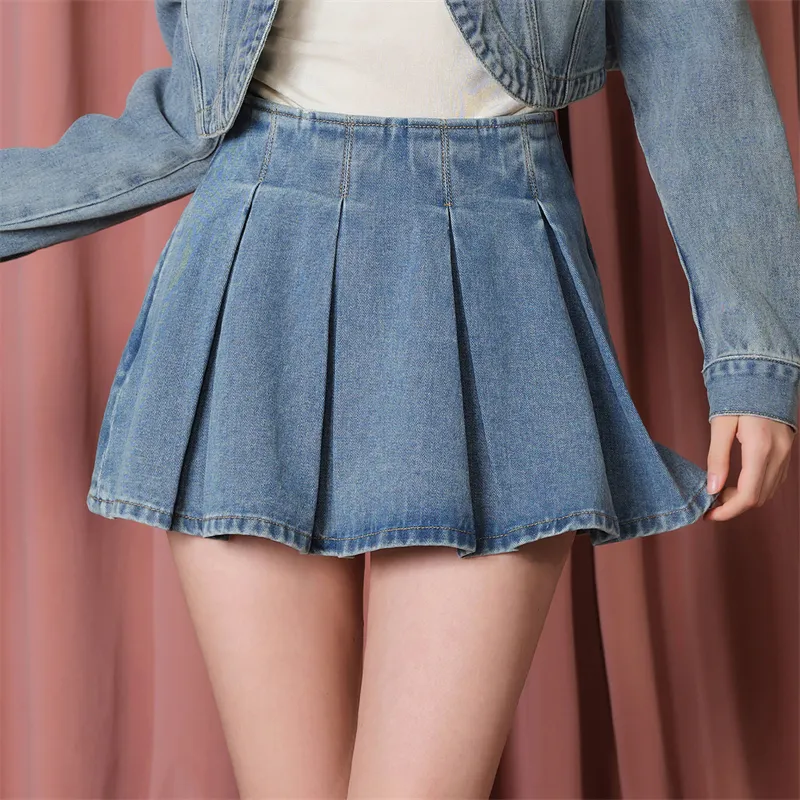 TAMMY TANGS Denim Short Skirts Women's Light Denim Blue-2