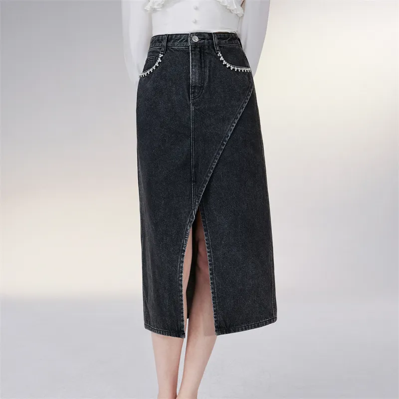 TAMMY TANGS Denim Long Skirts Women's Denim Black-2