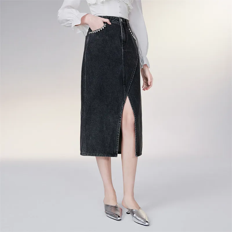 TAMMY TANGS Denim Long Skirts Women's Denim Black-3