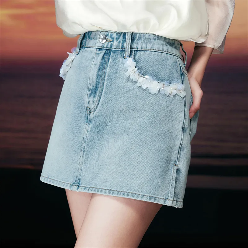 TAMMY TANGS Denim Shorts Women's Light Denim Blue-3