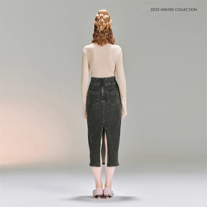 TAMMY TANGS Denim Long Skirt Women's Denim Black-4