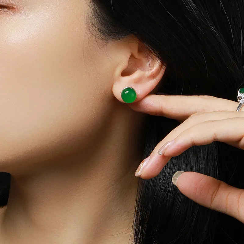 7℃ Jade Stud Earrings Women's-2