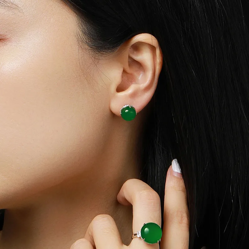 7℃ Jade Stud Earrings Women's-1