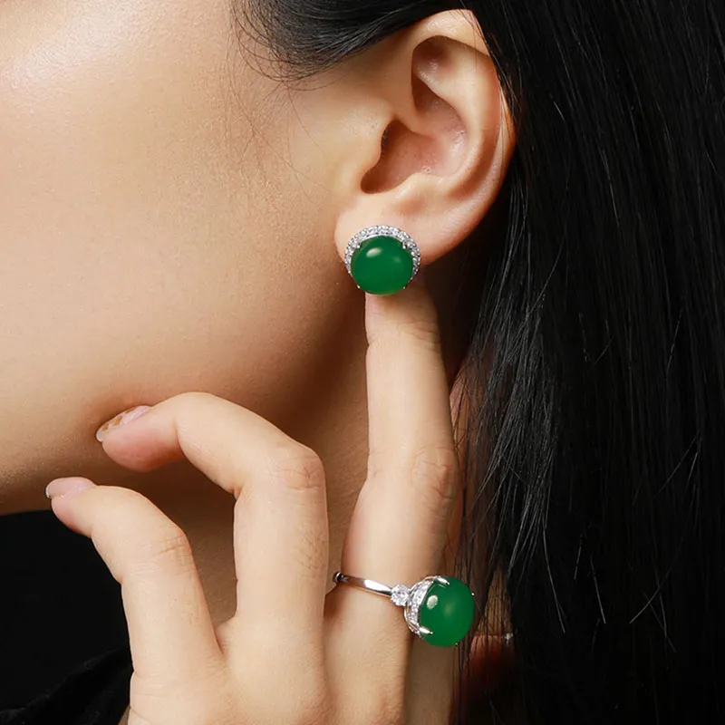 7℃ Jade Stud Earrings Women's-3