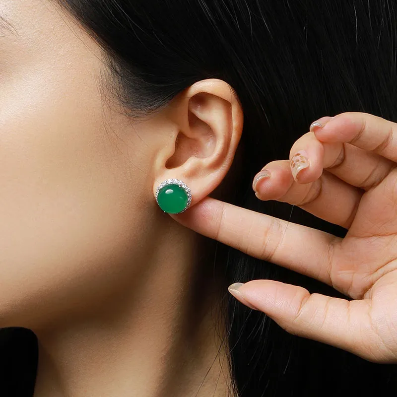 7℃ Jade Stud Earrings Women's-2