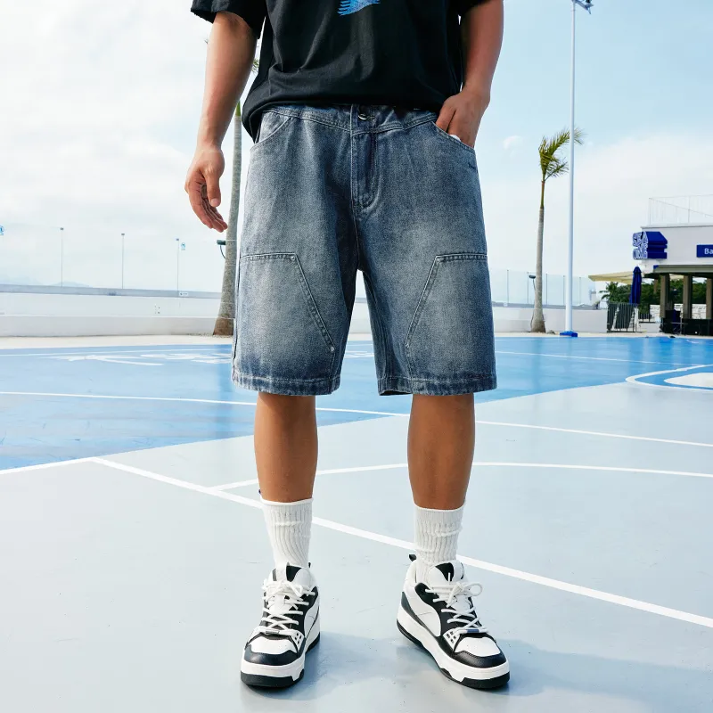 VEIDOORN Denim Shorts Unisex Washed Blue-3