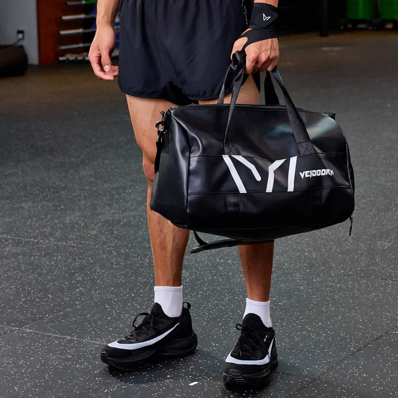 VEIDOORN PVC Leather Gym Bag Tubas Unisex Black-3