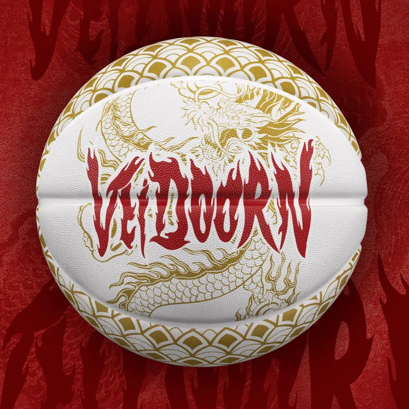 VEIDOORN Rubber Basketball White Gold Size 7 Street Training Unisex-4