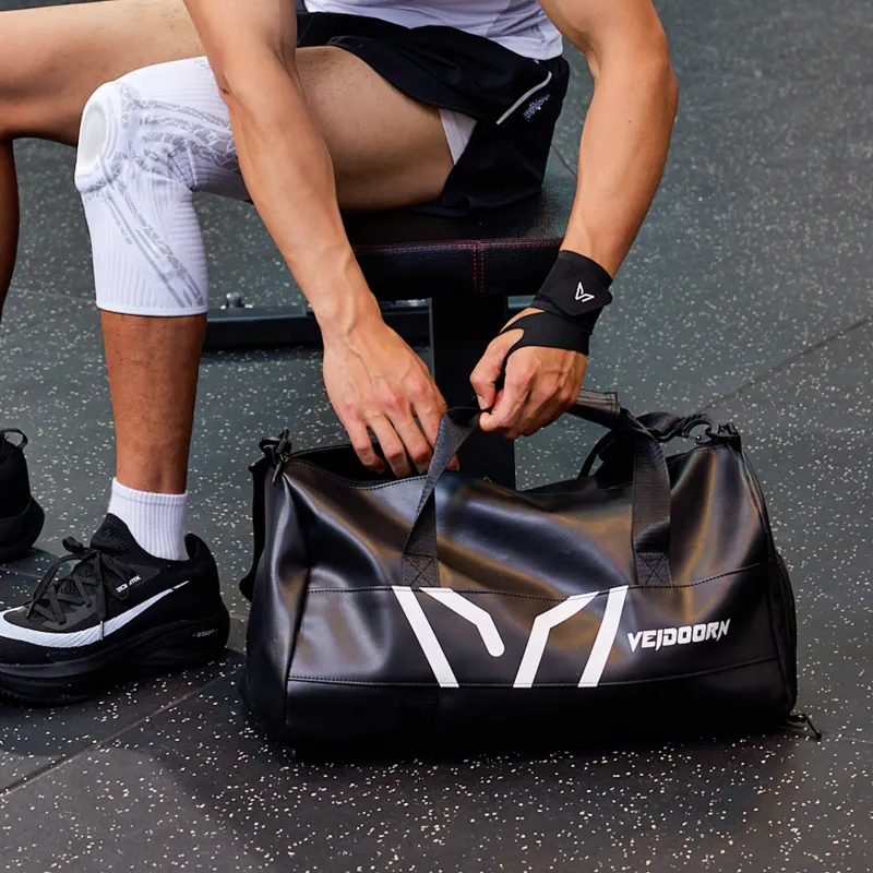 VEIDOORN PVC Leather Gym Bag Tubas Unisex Black-4