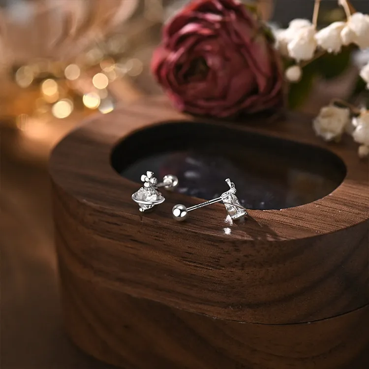 JKEM S999 Silver Zircon Stud Earrings Women's-5