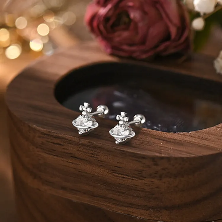 JKEM S999 Silver Zircon Stud Earrings Women's-4