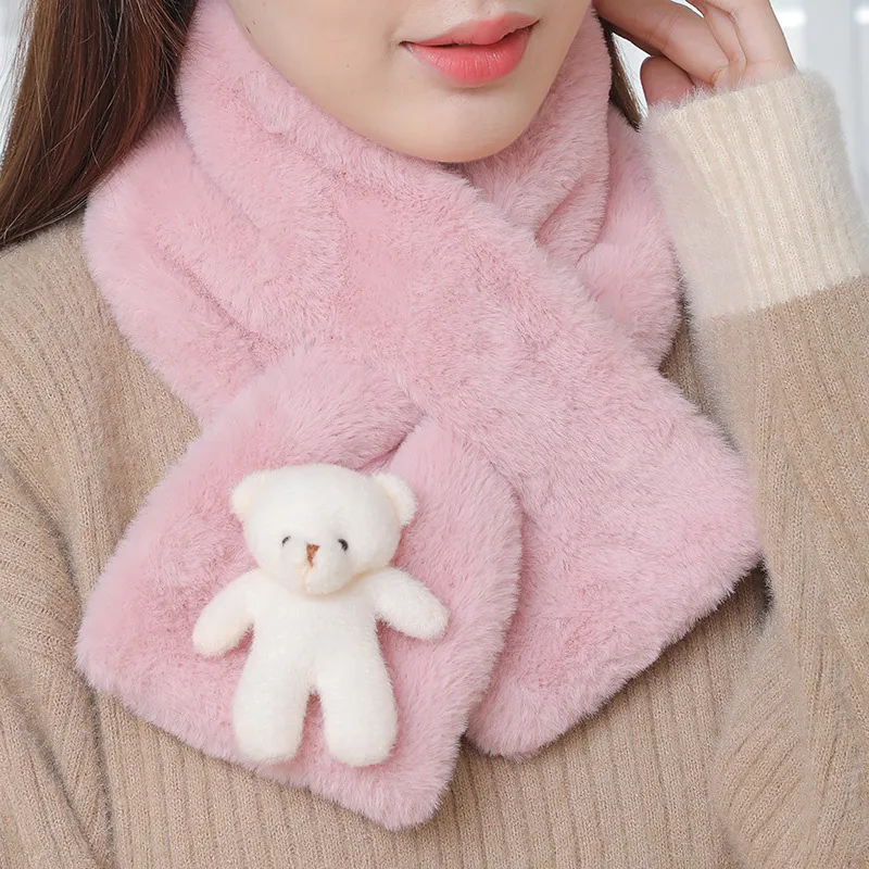 JKEM Faux Rabbit Fur Knit Scarves Women's-1