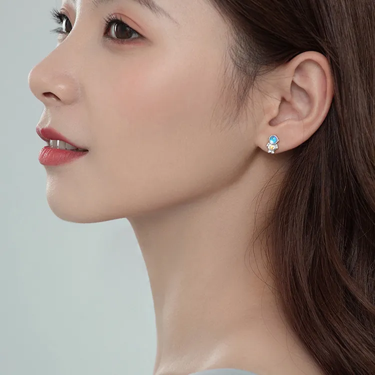 JKEM 925 Sterling Silver/Resin Stud Earrings Unisex-3