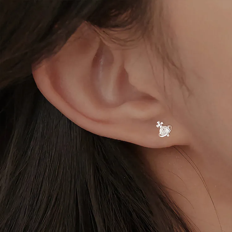 JKEM S999 Silver Zircon Stud Earrings Women's-2