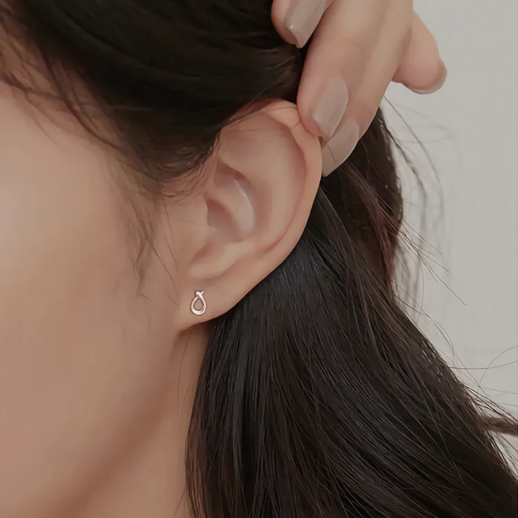 JKEM Sterling Silver S999 Fine Silver Stud Earrings Women's-5