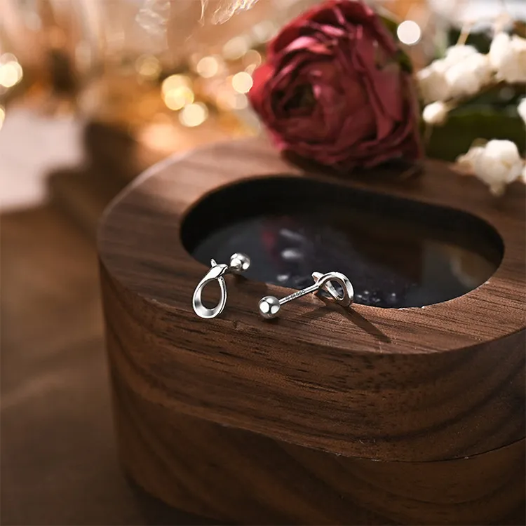 JKEM Sterling Silver S999 Fine Silver Stud Earrings Women's-4