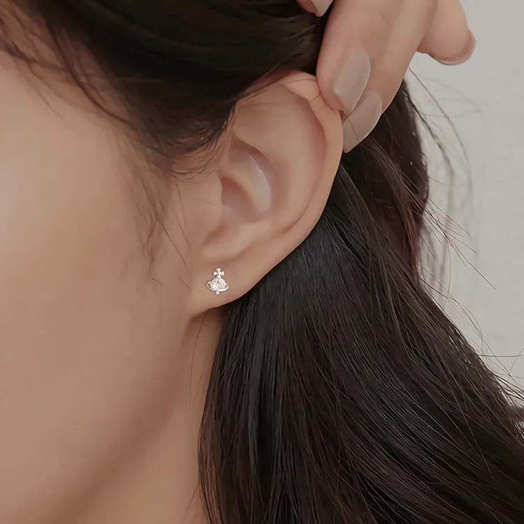 JKEM S999 Silver Zircon Stud Earrings Women's-3