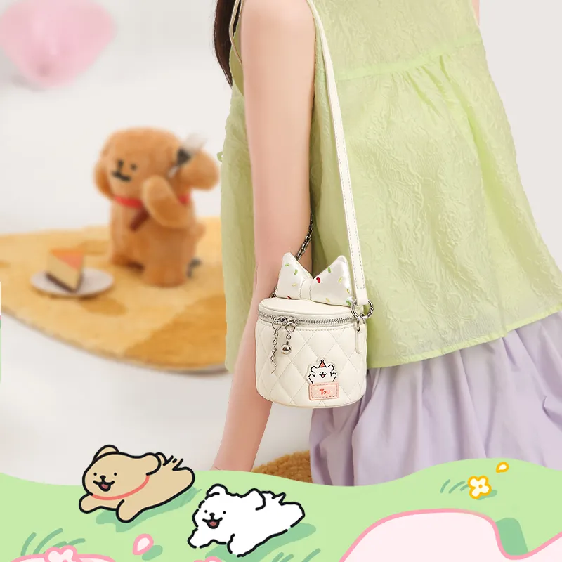 TOUTOU Maltese Collaboration PU Crossbody Bag Trumpets Women's Sugar Bean White-4