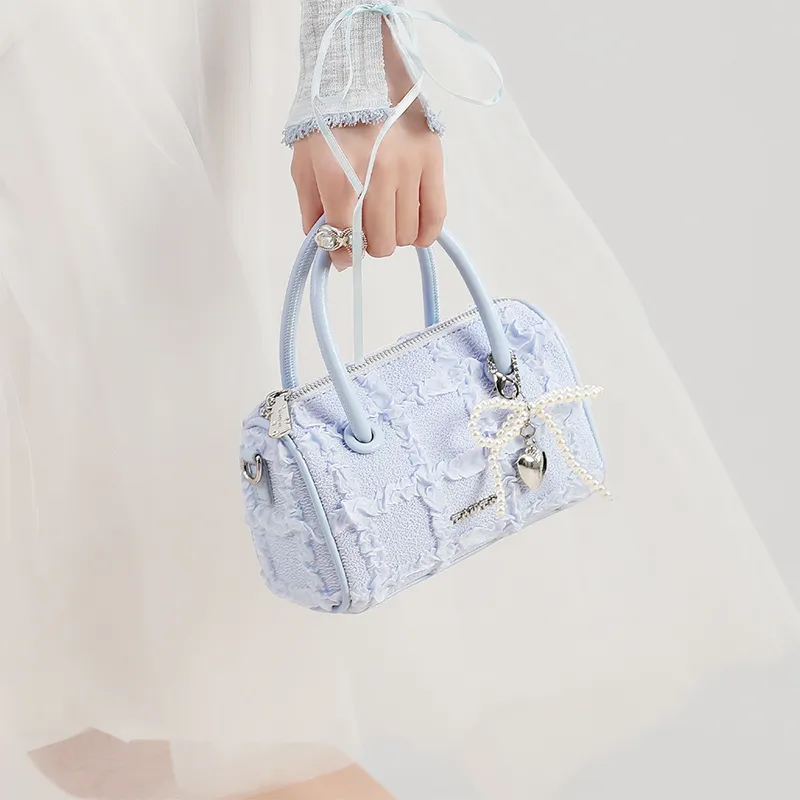 TOUTOU Fabric Handbag Regular Women's White/Blue-9