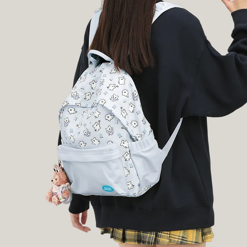 TOUTOU Maltese Collaboration Fabric Backpack Large Size Women's Cream Yellow/Sea Salt Blue-13